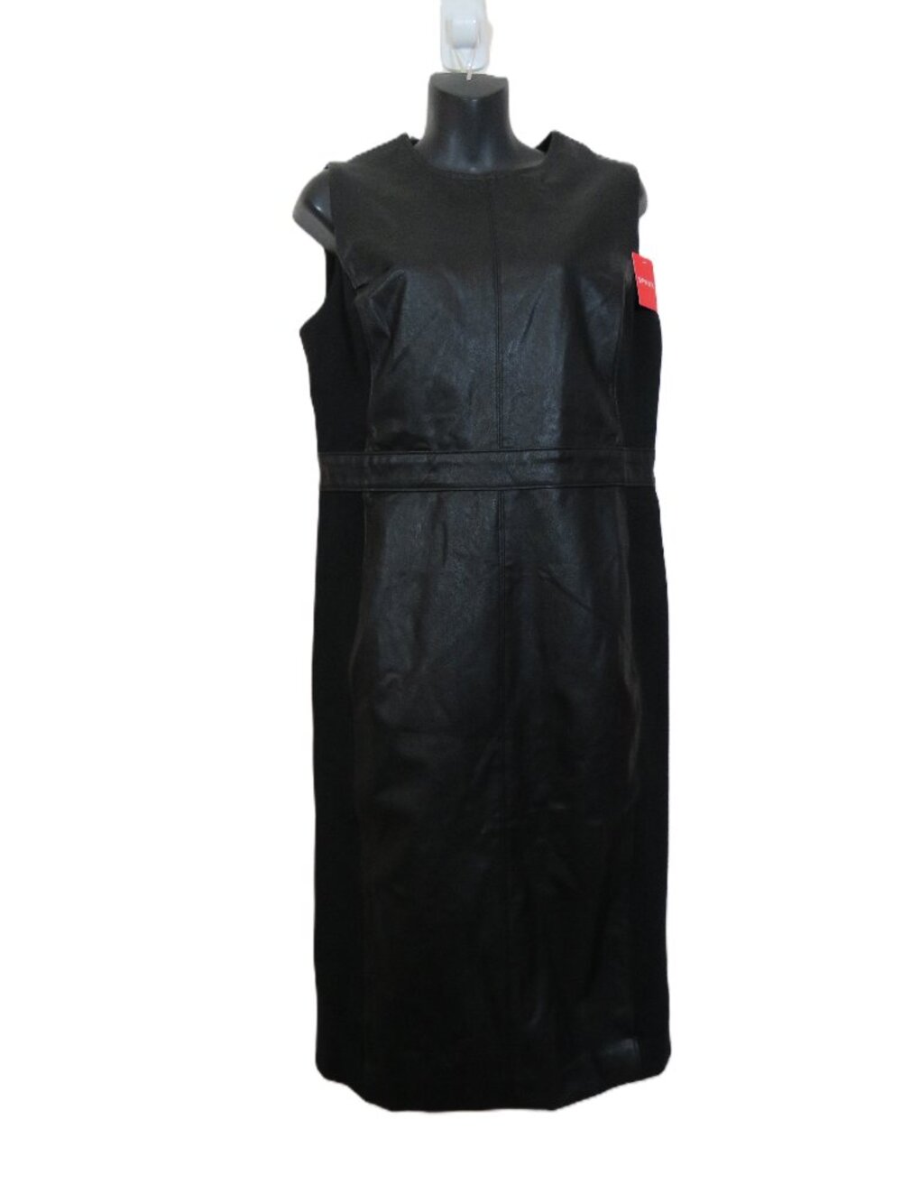 Spanx size Large Faux Leather Combo Dress Black Sheath Classic NEW
